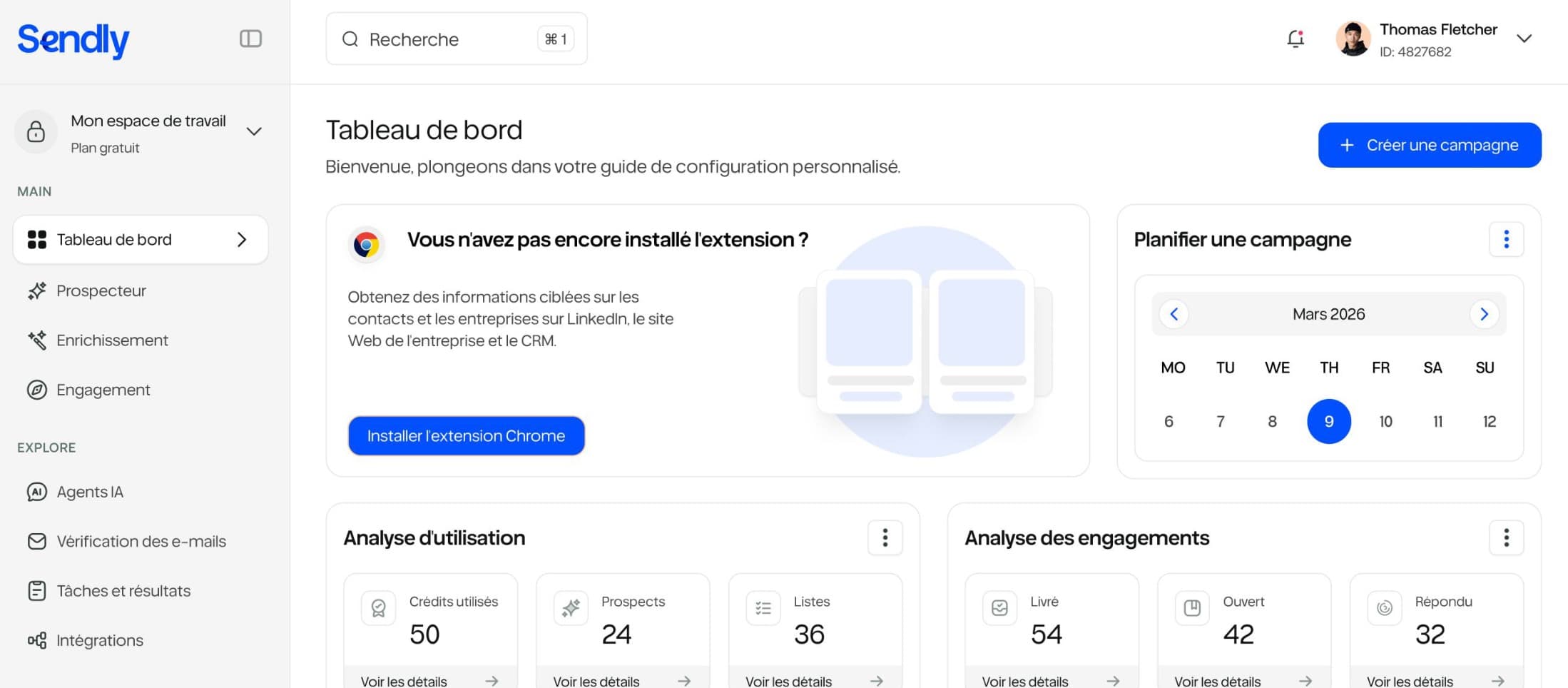 Sendly dashboard: campaigns, contacts and performance at a glance